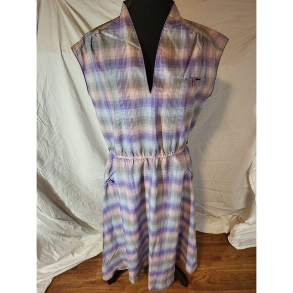 Vintage Miss Joni Pastel Plaid Size 14 70s Dress - Picture 1 of 6